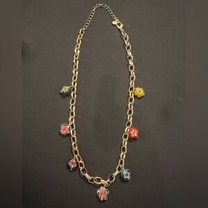 Millefiori Multicolor Flower Gold Tone Adjustable Necklace, new without tags